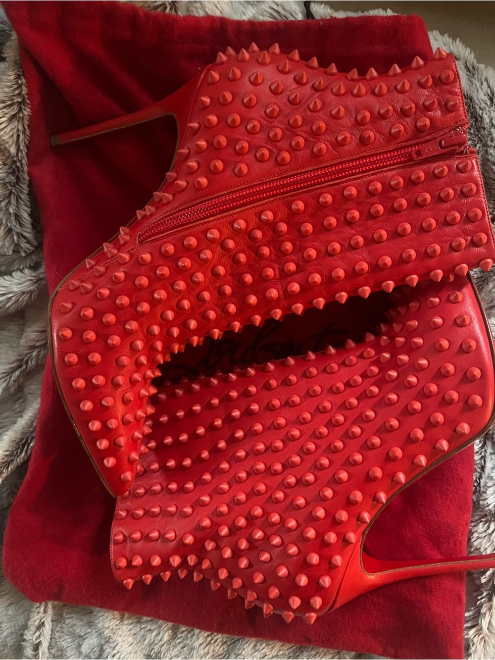 Women's Red Spike Stiletto Ankle Boots - Picture 3 of 4